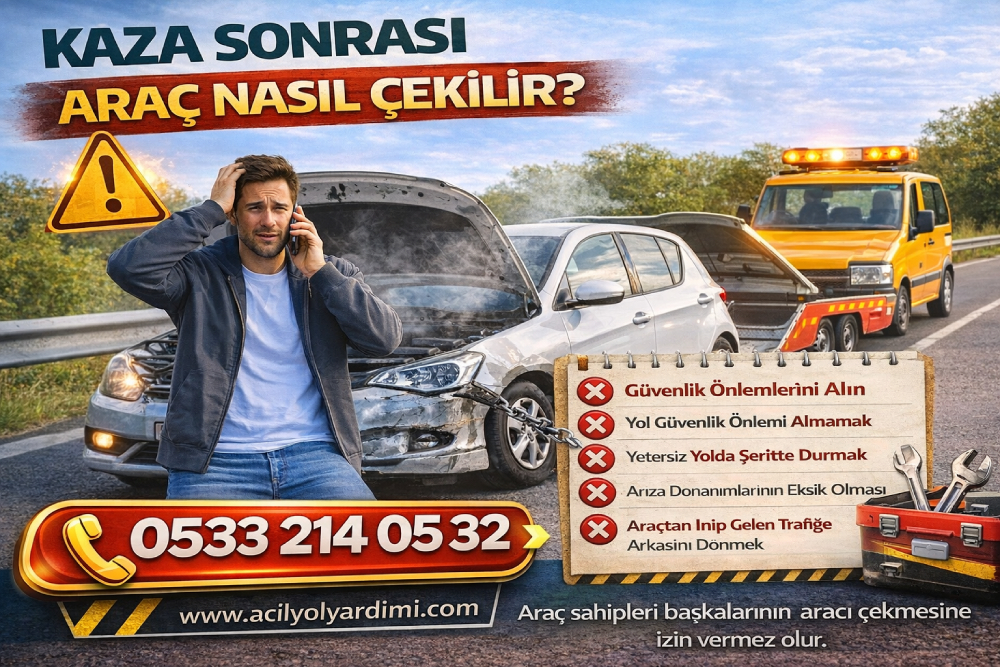 Kaza sonrası oto çekici ile hasarlı aracın güvenli şekilde çekilmesi