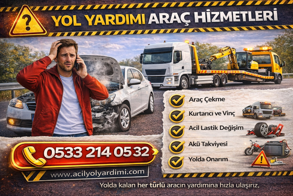 Yol yardımı araç hizmetleri kapsamında oto çekici ve kurtarma hizmetlerini gösteren görsel