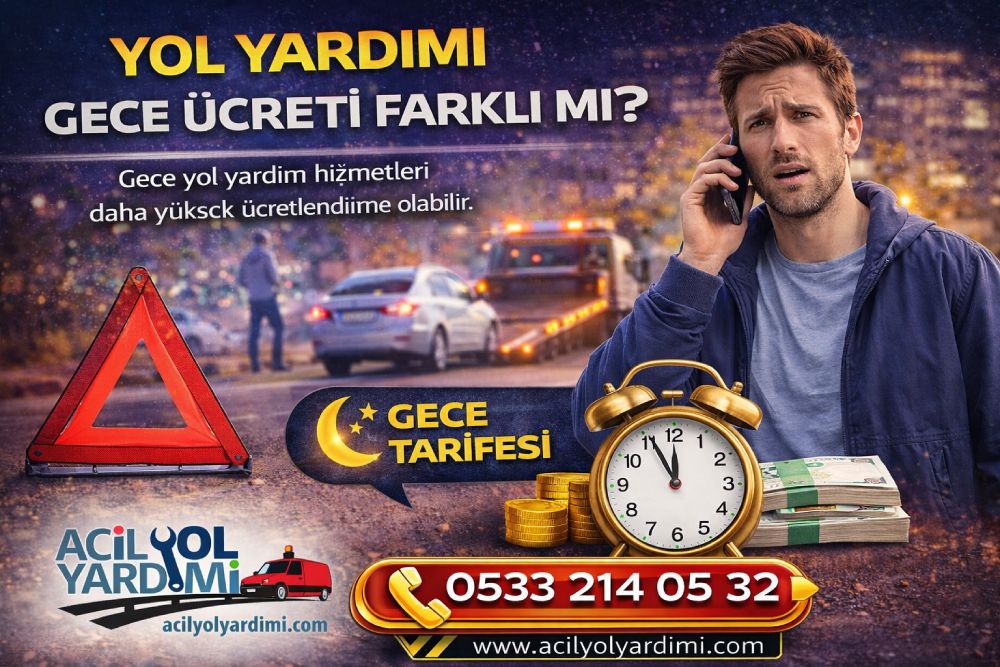 Yol yardımı gece ücreti farkı hakkında bilgilendirici görsel, gece çekici ve acil yol yardım tarifeleri