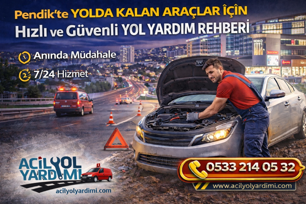 Pendik’te hızlı ve güvenli yol yardımı bekleyen yolda kalan araç için çekici ve acil müdahale sahnesi