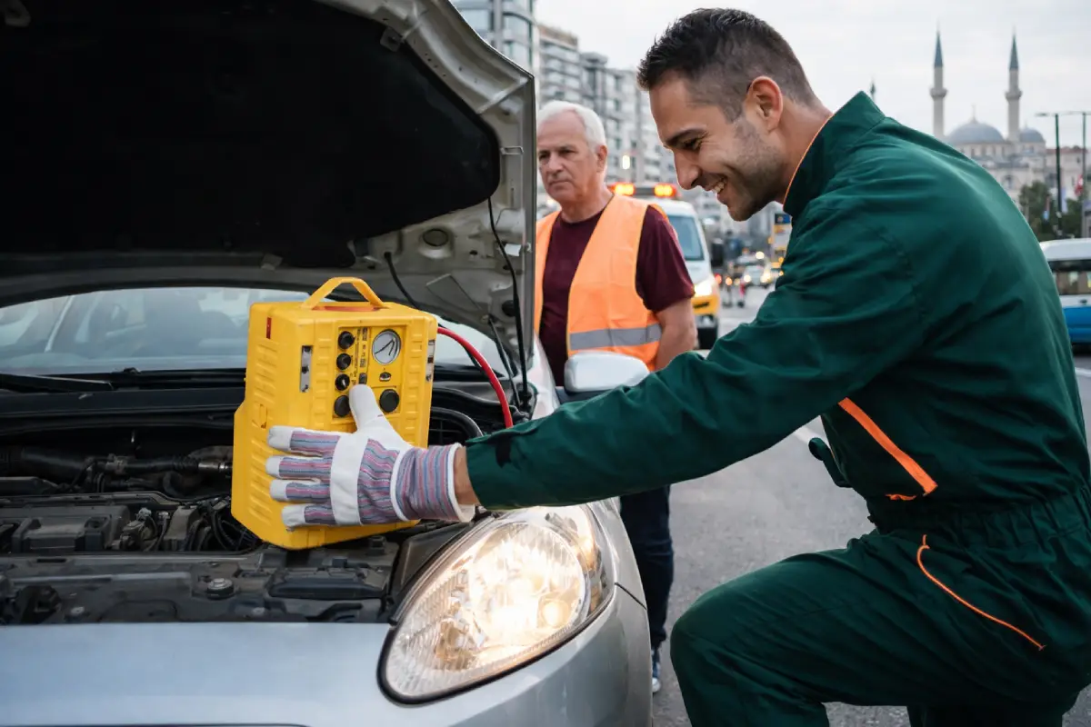 Aksaray’da oto çekici ve araç kurtarma hizmeti veren çekici arızalanan aracı güvenli şekilde taşıyor